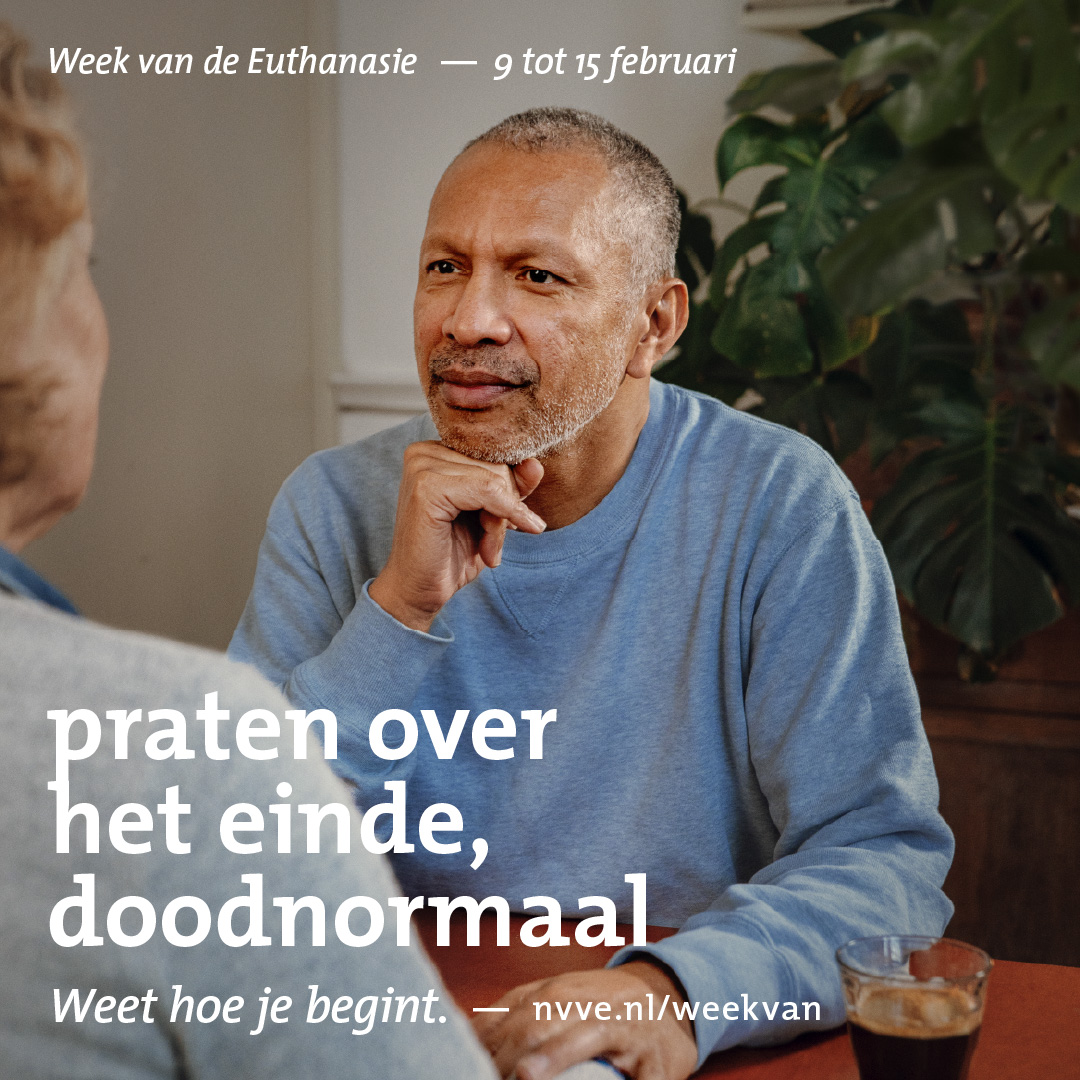WaardigSterven's tweet photo. Vandaag start de Week van de Euthanasie. Deze loopt van 9 tot en met 15 februari. Ons thema 'Praten over het einde, doodnormaal' richt zich op het gesprek over het levenseinde: https://t.co/HMCpr7IZ7t

#WeekvandeEuthanasie #WvdE #NVVE #euthanasie #levenseinde #praaterover https://t.co/HmmcVtSa2C