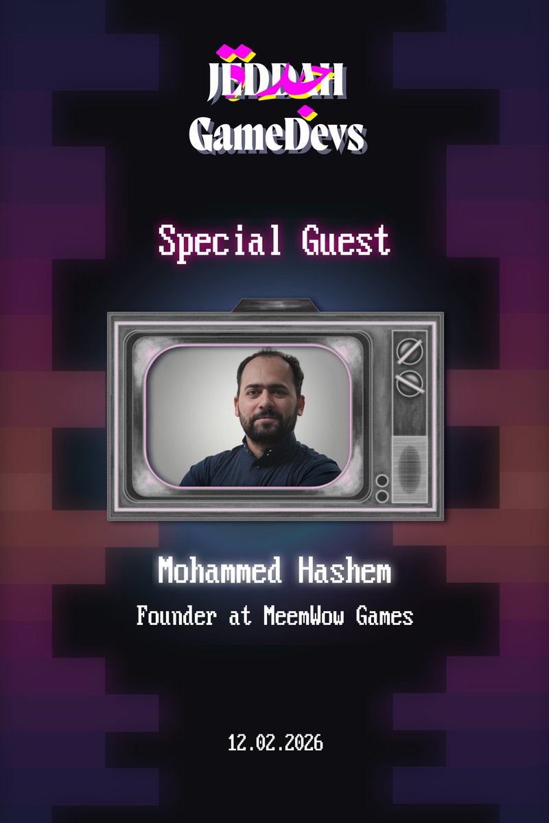 Mads_Space's tweet photo. لقاء Jeddah GameDevs 👾
لقاء مطوري الألعاب في جدة لمشاركة التجارب والتعلم من بعض.
🗓️ 12 فبراير
🔗للمزيد و التسجيل: https://t.co/MxDTS694B8

🎤 المتحدثون:
حمزه اللحام من @EvoliteStudio 
محمد هاشم من MeemWow Games 

مبتدئ أو محترف، مكانك معنا 🎮

شكر خاص لي @hvlv_f على تصميم🤩 https://t.co/YOzPIz8RuA