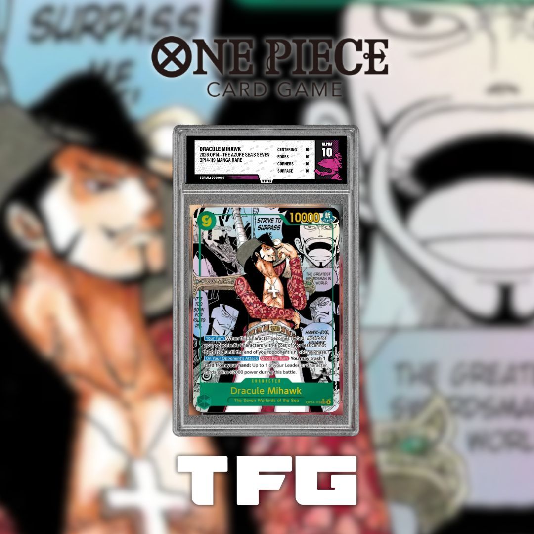 Manga rare cards are always popular when a new One Piece set comes out and this Dracule Mihawk card is a great example from last month's OP14 set!

A fine addition to any One Piece collector's collection; that looks even better graded 😉

#OnePiece #TCG #DraculeMihawk #OP14