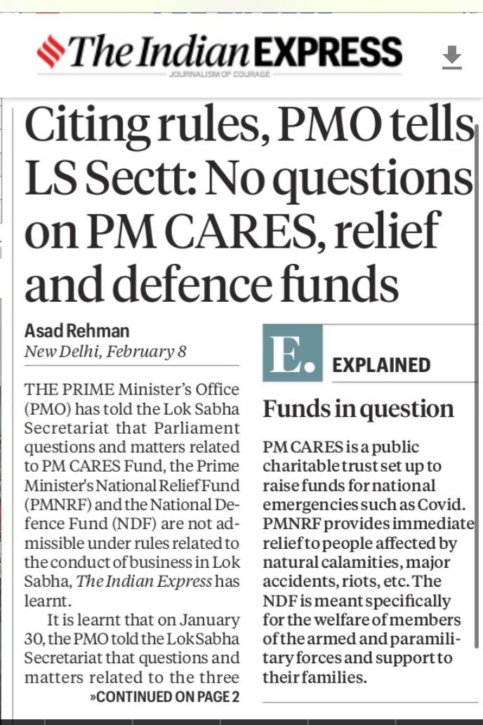 AnjaliB_'s tweet photo. What is the PMO trying to hide? First, information about PM CARES denied to citizens under the RTI Act & now to their elected representatives in Lok Sabha. Is this a case of Electoral Bonds 2.0? The fund could potentially be an instrument for quid pro quo, extortion & regulatory inaction, just like electoral bonds.