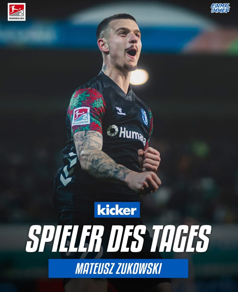 1fc_magdeburg's tweet photo. ✨ Mit seinen drei Toren ⚽⚽⚽ gegen Fürth ist unser Angreifer Mateusz Zukowski vom 𝙠𝙞𝙘𝙠𝙚𝙧 als Spieler des Tages festgelegt geworden.
Glückwunsch, Mateusz! 😁
—————
#SGFFCM
#EINMALIMMER https://t.co/NjhiN4tT9B