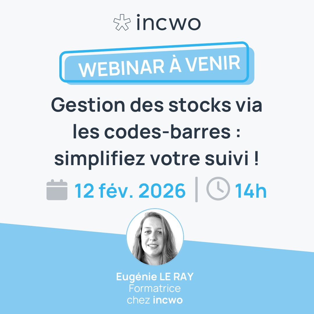 incwo's tweet photo. 🖥️ PROCHAIN WEBINAR
Gestion des stocks via les codes-barres : simplifiez votre suivi !

📅 JEUDI 12 FÉVRIER
⏰ 14h

Inscrivez-vous dès maintenant, c’est GRATUIT !
https://t.co/SUmpOHjlol

#incwo #Webinar #WebinarGratuit
#GestionEntreprise #TPE #PME
#GestionDesStocks #CodeBarres #PickingParCodeBarres