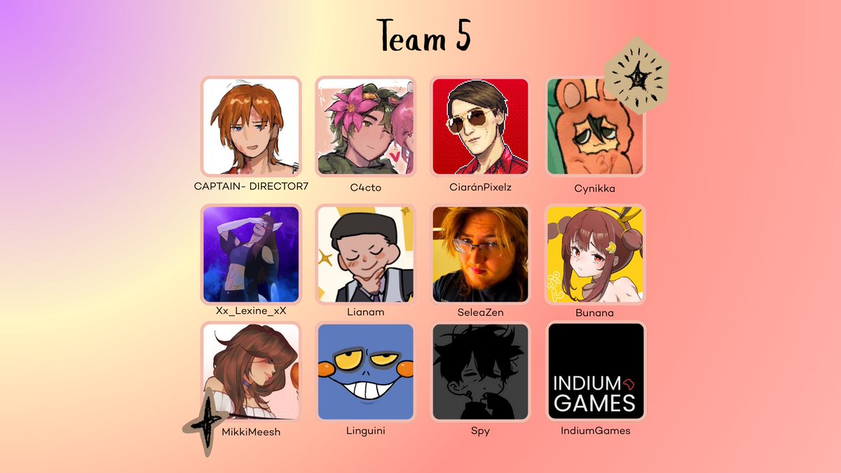 🚀 Announcing TEAM 5! 🚀

With <a href="/director7_/">director7</a> <a href="/RealC4cto/">C4cto</a> <a href="/CiaranPixelz/">CiaránPixelz</a> <a href="/cynikkaTTV/">cyn 🔪⛓️‍💥🇧🇹</a> <a href="/Lexine_Hunters/">Lexine Hunters</a> <a href="/_Lianam_/">Lianam</a> <a href="/SeleaZen/">Jay</a> <a href="/Bunana_Vtuber/">Bunana Vtuber🐇🍌</a> @mikkimeesh <a href="/Lingulini/">Lingulini</a> Spy and IndiumGames

Catch them streaming throughout March! 💫
#streamersfordreamers