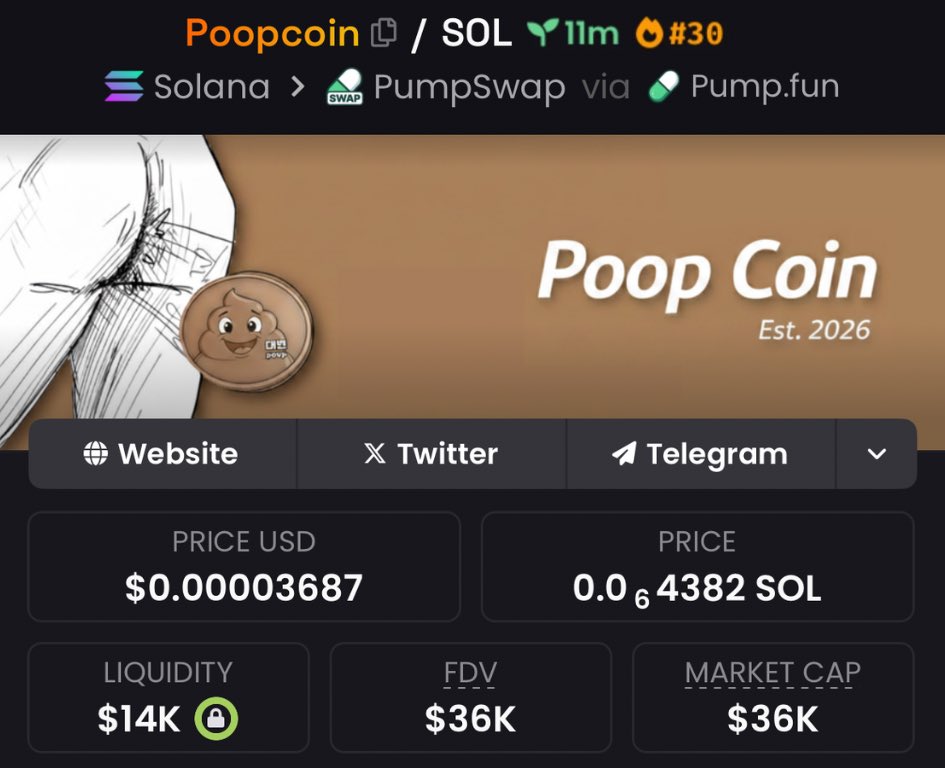 thamaestro0's tweet photo. Called $Poopcoin at $36K Mcap in my private Tg.  

6csbmriS9a6GiRi4gZA4nzmRwrstpyA3HXXzo9Q2pump

#poopcoin #solana #memecoin https://t.co/Ymnx5HU6kN