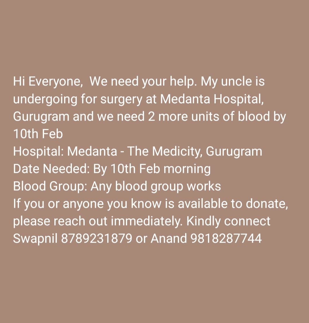 Blood required for friends uncle

<a href="/Bloodhelpline/">Bloodhelpline</a> <a href="/bloodindia24/">Bloodindia</a> <a href="/iCanSaveLife/">iCanSaveLife</a> <a href="/BloodAid/">BloodAid</a> <a href="/Blood4Help/">Blood4Help</a> #icansavelife