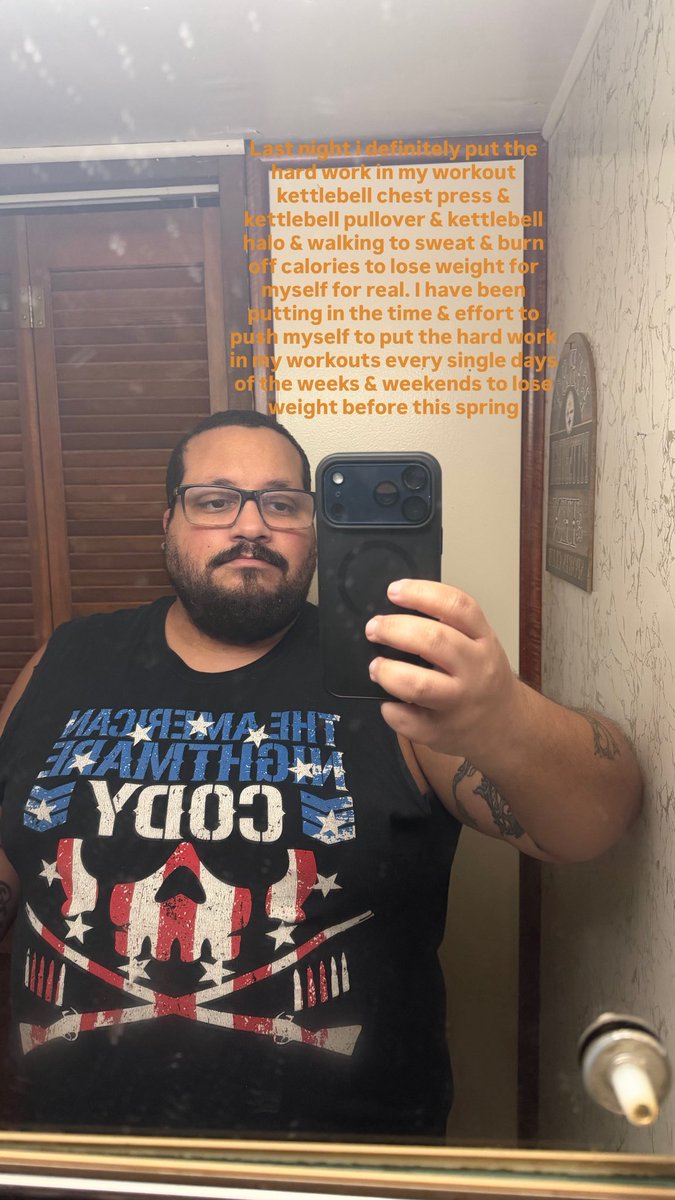 Definitely last night i pushed myself to put the hard work in my workout kettlebell chest press &amp; kettlebell pullover &amp; kettlebell halo &amp; walking to sweat &amp; burn off calories to lose weight for myself for real.