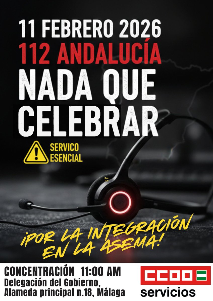 📢 ¡LAS EMERGENCIAS NO SON UN NEGOCIO! 📢
 11-F , Día Europeo del 112, las plantillas de 112 Andalucía decimos: ¡NADA QUE CELEBRAR! 🎉
💪 Luchamos contra la privatización de un servicio que es el primer eslabón de ayuda
#112Andalucia #DíaEuropeo112 #112EnLucha #ServicioEsencial