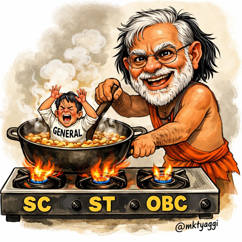 mktyaggi's tweet photo. वाह मोदी जी, वाह… 😏🔥

TMC बंगाल में अगर मुस्लिमों को OBC रिज़र्वेशन दे तो वो गद्दार और हिंदू-विरोधी हो जाती है। यही काम कांग्रेस तेलंगाना और कर्नाटक में करे तो उसे भी यही उपाधियाँ दी जाती हैं। लेकिन भाजपा गुजरात, महाराष्ट्र, मध्य प्रदेश, छत्तीसगढ़, बिहार में करे तो वो राष्ट्रभक्त बन जाती है।
समाज कल्याण एवं अधिकारिता मंत्रालय आज केवल SC-ST-OBC कल्याण मंत्रालय बनकर रह गया है, जिसके पास जनरल के बच्चों को मुफ्त कोचिंग देने का बजट नहीं है, क्योंकि जनरल के बच्चे इस देश पर बोझ माने जाते हैं। हाँ, यह अलग बात है कि वे केवल टैक्स का ATM बनकर रह गए हैं।