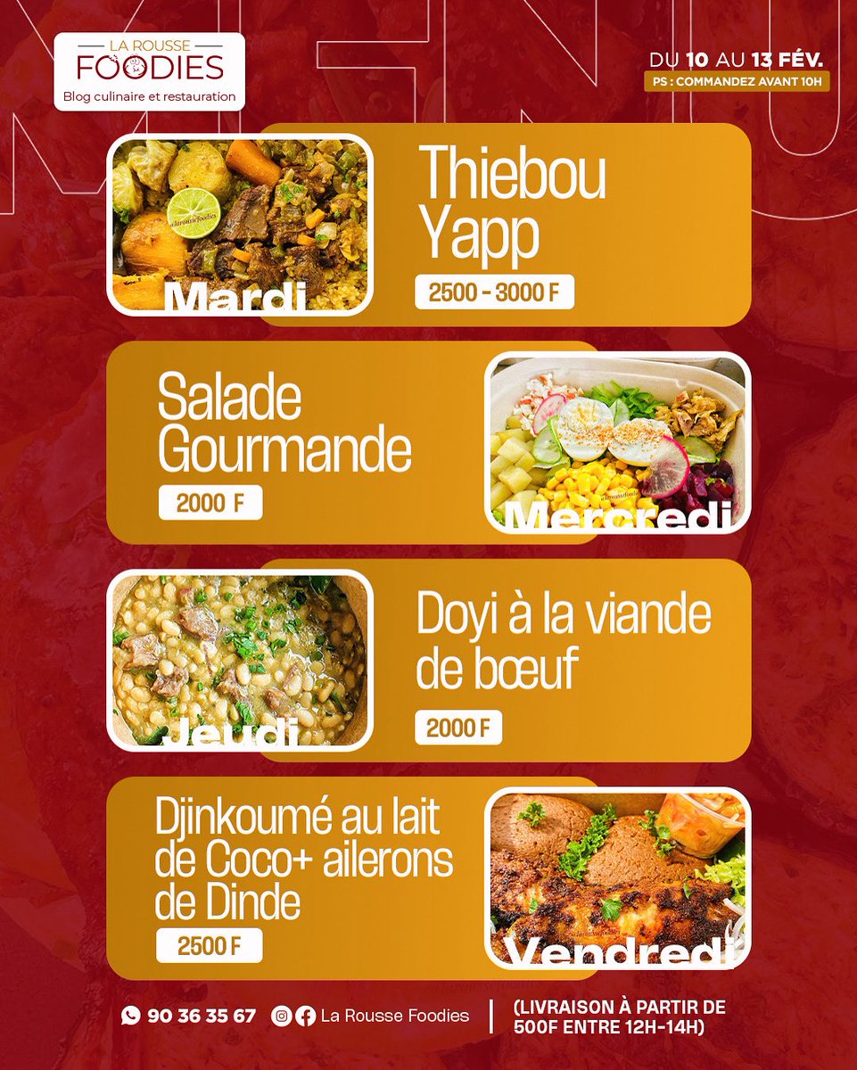 Chez La Rousse Foodies nous sommes des amoureux de l’amour🥰❤️❤️
Et en cette semaine spéciale, nos plats déborderons encore plus que d’habitude d’amour…. Et éventuellement une petite surprise pourra se glisser quelque part on ne sait jamais🌚🤭🤭…
#TgTwittos