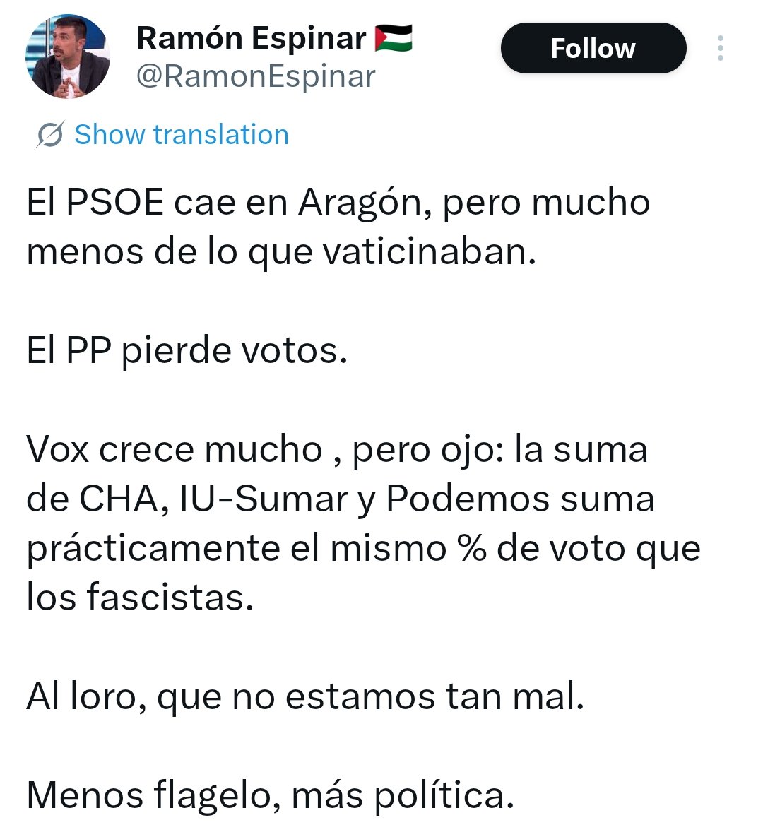 Es el peor resultado de la Historia de la izquierda en Aragón. Y el Coca Colo lo anda celebrando. 

Son los mejores.