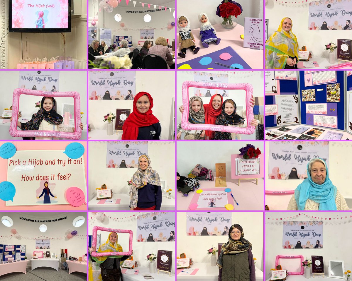 Some more moments with our wonderful guests and friends, from yesterday’s #WorldHijabDay event held by Lajna Glasgow North! 💞 It was lovely to see many of you keen to learn about why Muslim Women observe the Veil, even trying it out yourselves and discussing how you felt! 🧕🏽💐