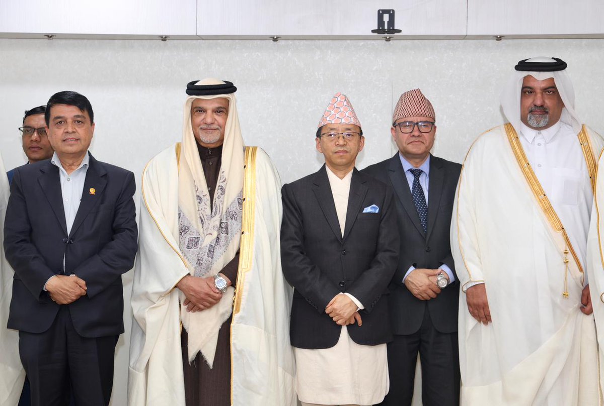 ChandraPDhakal's tweet photo. A #QatarChamber business delegation led by Board Member Mohd Ahmed M. A. Al Obaidli, in Kathmandu at the invitation of FNCCI, held discussions with Foreign Secretary Amrit Bahadur Rai on strengthening Nepal–Qatar ties, trade, investment promotion and bilateral investment agreements.

#NepalQatar #Trade #Investment #EconomicCooperation #FNCCI