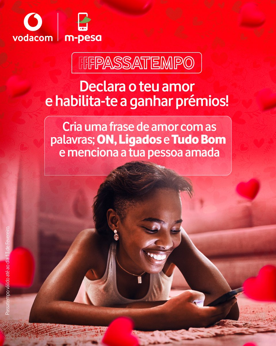 Cria uma frase de amor com as palavras "ON", "Ligados" e "Tudo Bom" e menciona a tua pessoa amada. ​
​
As 3 frases com mais likes ganham prémios top!​
1.º lugar - 1 Smartphone Neon Ultra​
2.º lugar - 1 JBL go4​
3.º lugar – Tudo Top 300MT​
​
Passatempo válido até 13/02.