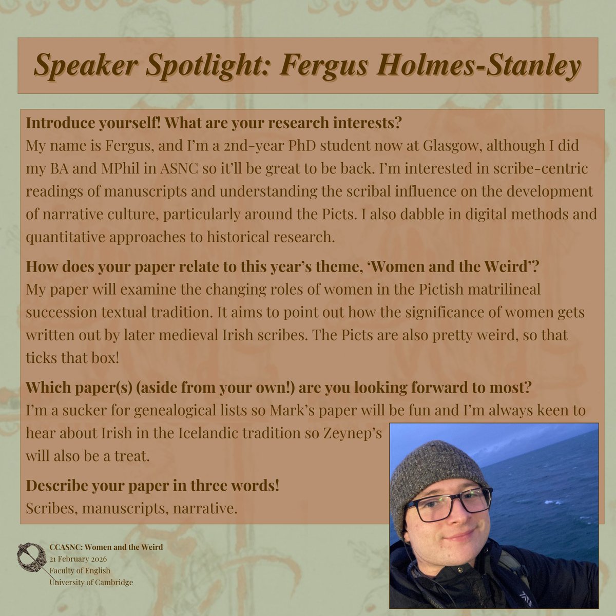 ccasnc's tweet photo. This is the final week to register for CCASNC! Ergo, to hear Fergus Holmes-Stanley speak on 'Exploring the changing roles of women in the Pictish matrilineal succession narratives’!
https://t.co/62UI3y0qRG https://t.co/MUHUCCu7im
