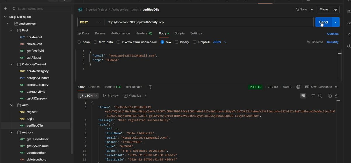 GoluKumar2155's tweet photo. 🔐 JWT-based authentication & authorization
📧 Email code verification for secure user validation
Great hands-on experience with backend security and REST APIs.
More projects coming soon!
#SpringBoot #JWT #Java #Backend #BlogHub https://t.co/ovGAJJRf9r