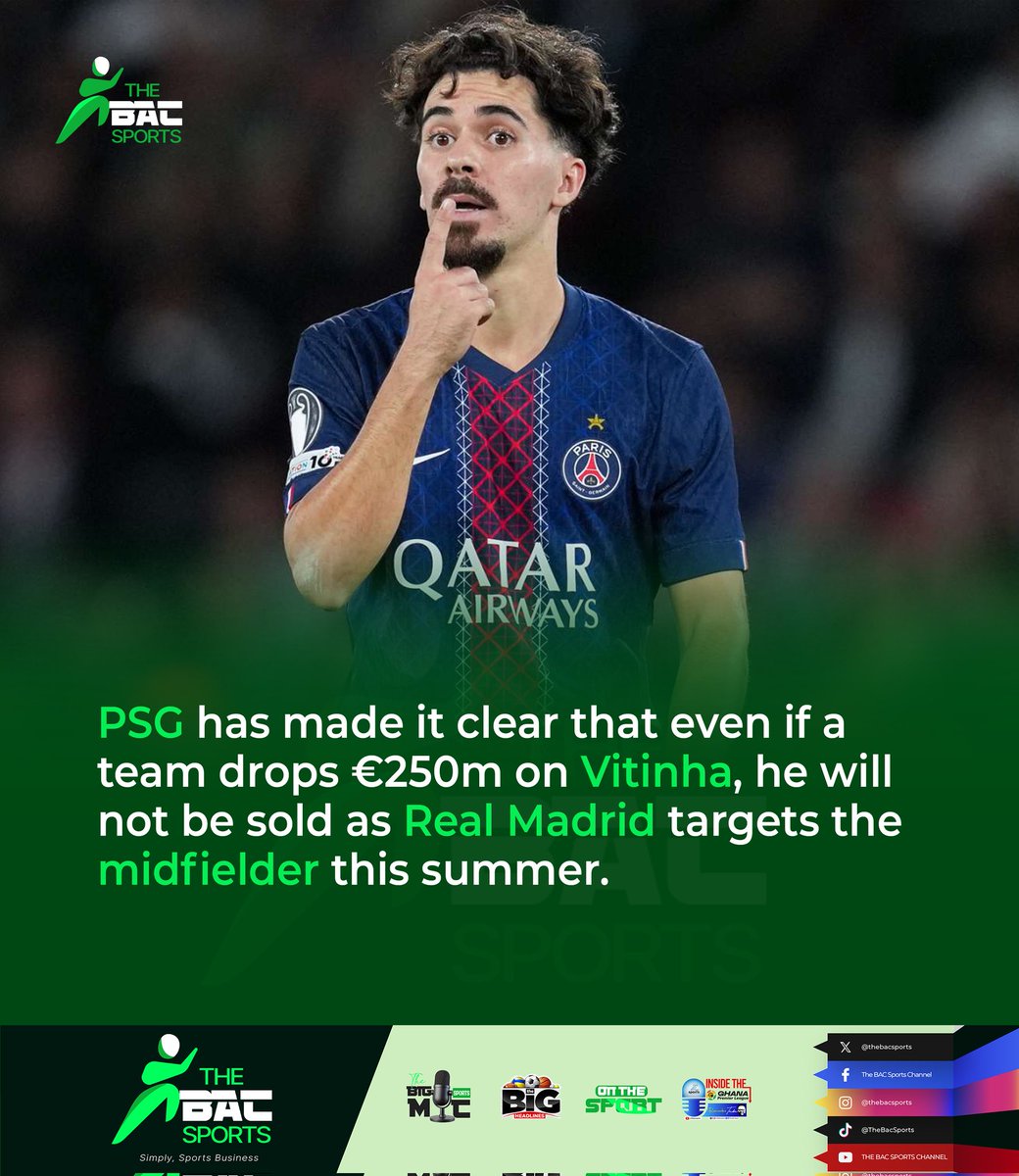 thebacsports's tweet photo. Vitinha has become a transfer target for several clubs including Real Madrid BUT Paris St. Germain makes it clear that the midfielder is NOT for sale.

#TheBACSports https://t.co/QoRu6ncxi9