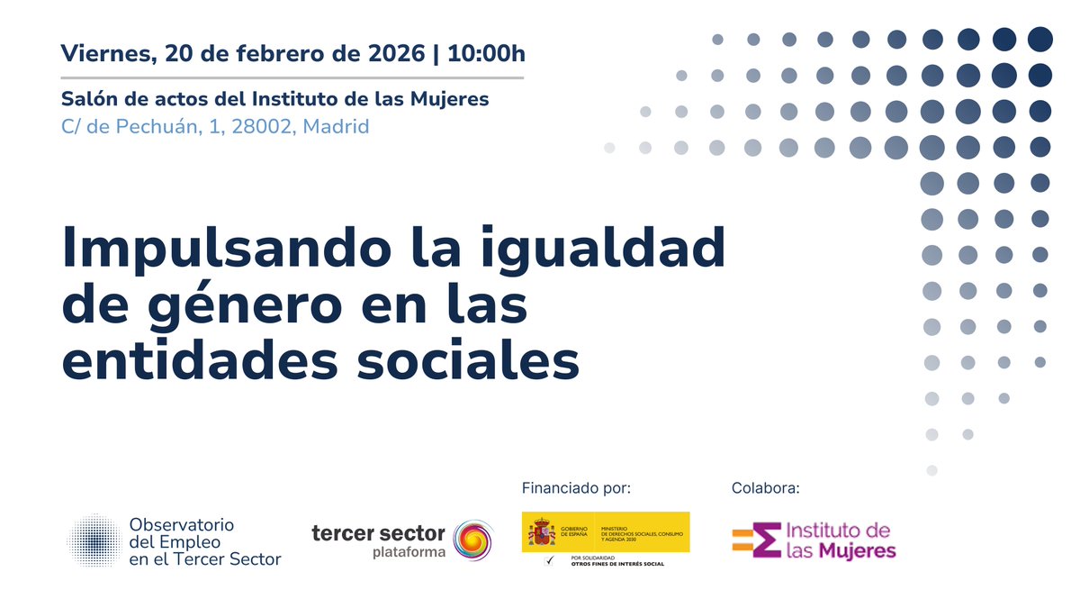Plataforma3sect's tweet photo. ⚧️ Inscríbete a la jornada de presentación de la 3.ª investigación del Observatorio del #Empleo en el #TercerSector.

🛜 La jornada se podrá seguir de forma presencial y online, a través de nuestro canal de YouTube.

📌 Consulta el programa: https://t.co/iXRh4ls9zA https://t.co/6fxEXj5sDL