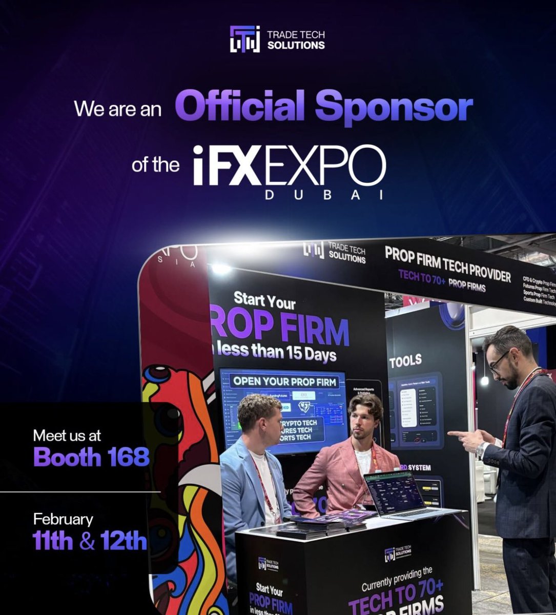 Proud to be an Official Sponsor of iFX EXPO Dubai 2025 🇦🇪

We’re bringing next-gen Prop Firm Technology to the world’s largest trading expo - powering 70+ prop firms across CFD, Futures, Crypto &amp; Sports.

📍 Booth 168
📅 February 11–12

If you’re a founder, operator, or investor