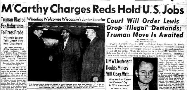 OnThisDayIsrael's tweet photo. #OnThisDay in 1950: Senator Joseph McCarthy makes his accusation....Partial text (although McCarthy's reports varied over the number of claimed communists McCarthy allegedly had the names of)  https://t.co/3J8miGkVCf #McCarthyism #JoeMcCarthy https://t.co/sH4B8kk4Uo