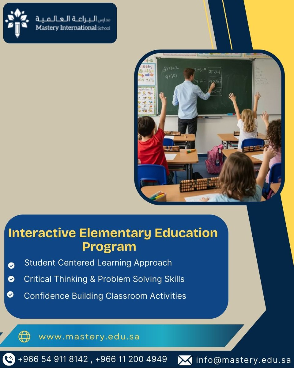 mastery_sch's tweet photo. Empowering young minds through interactive and student-centered learning.
Our Elementary Education Program is designed to develop critical thinking problem-solving abilities and classroom confidence. 

#ElementaryEducation #StudentCenteredLearning #MasteryInternationalSchool https://t.co/70wsLaycNp
