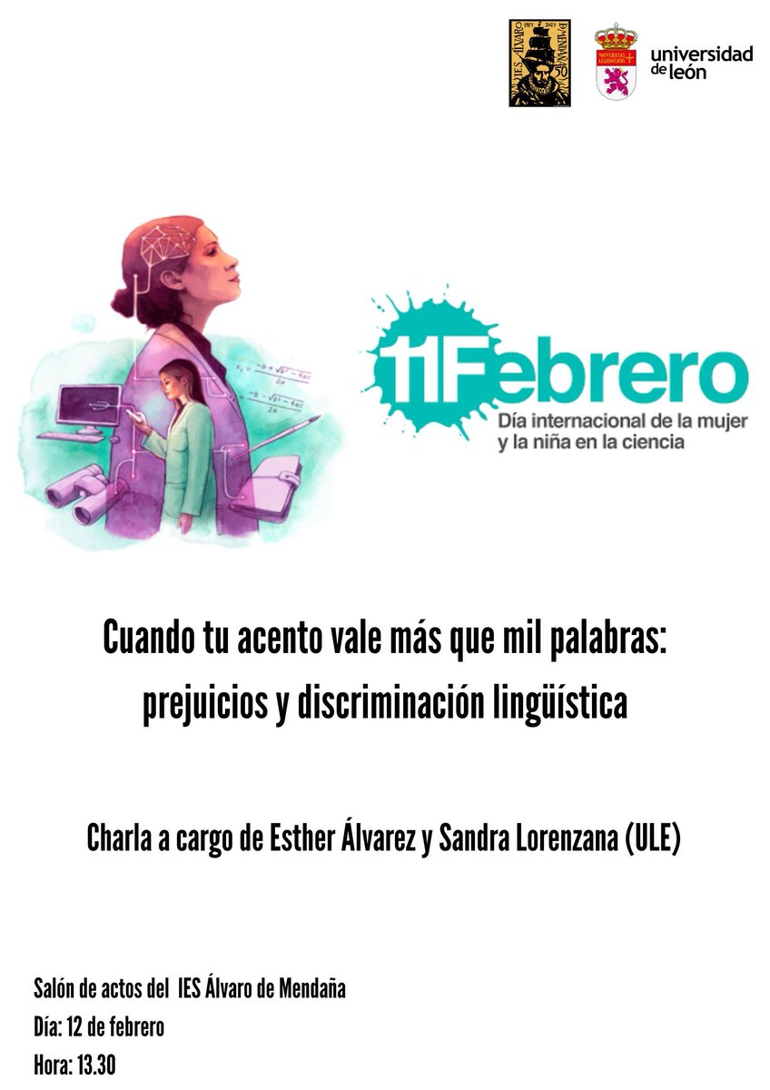 EstherAlvg's tweet photo. Con motivo del @11defebreroES, @SLJabares y yo estaremos en Villablino (IES Obispo Argüelles) y Ponferrada (IES Álvaro de Mendaña) para hablar de prejuicios y discriminación lingüística 😠👅, como parte del proyecto #ESTIGMA, financiado por @FundacionAreces. Nos vemos 😉 https://t.co/Lb0VpMQrYe