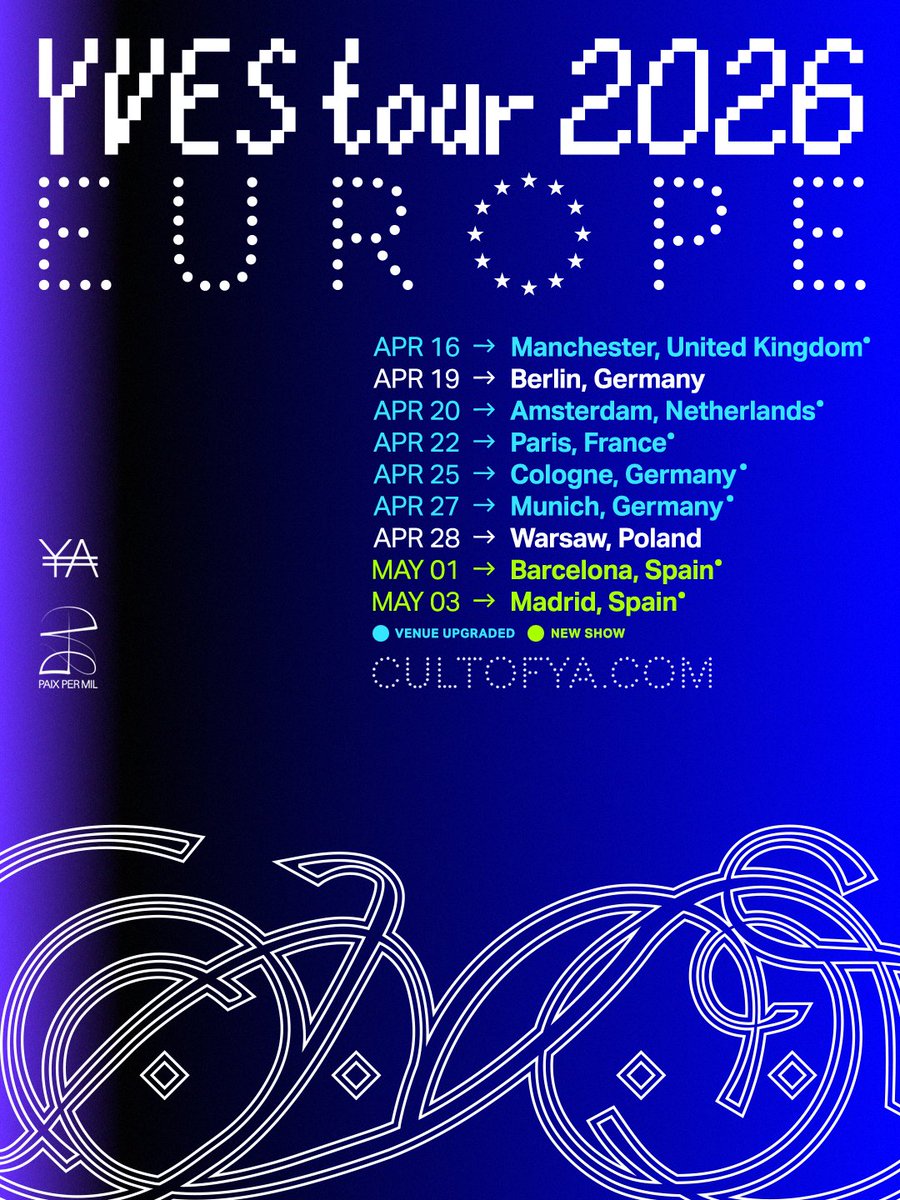 Devido a grande demanda na compra de ingressos para a próxima tour da Yves, alguns dos locais dos shows foram modificados, agora havendo capacidade para uma quantidade maior de fãs. Além disso, as datas nas cidades de Amsterdã, Paris e Colônia foram atualizadas, e foram