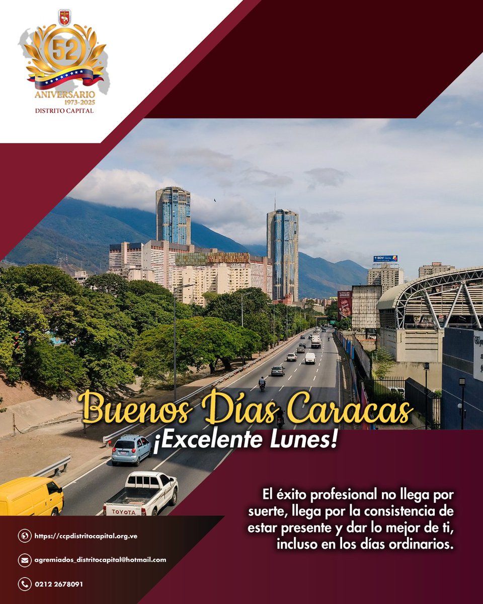 🔶️ Buenos Días Caracas 🔶️

El éxito profesional no llega por suerte, llega por la consistencia de estar presente y dar lo mejor de ti, incluso en los días ordinarios. 

✨️ ¡Hagamos que hoy valga la pena! ✨️

Excelente Lunes 👍