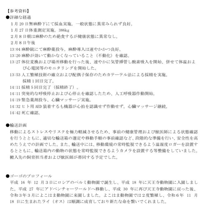 うーわ。
採精５回目で心停止。
人間に監禁されて、好き勝手弄ばれて、
こんな最期か…。

これで子ども産まれたら美談にするのかな。
気持ち悪い。

現状の動物園なんてさっさと滅びろ。