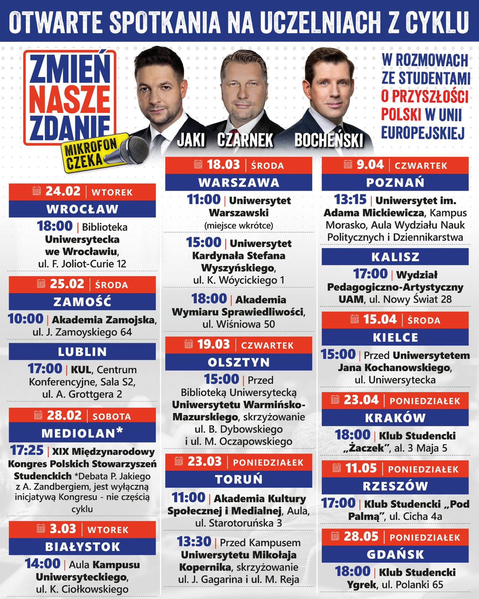 Zmień nasze zdanie ✌🏻
My jesteśmy pewni naszego, a Ty?

Rozpoczynamy z <a href="/PatrykJaki/">Patryk Jaki</a> i <a href="/CzarnekP/">Przemysław Czarnek</a> cykl debat ze studentami i młodzieżą.

Nie ma tematów tabu. Będziemy dyskutować o każdej ważnej dla Was sprawie. Każdy, niezależnie od poglądów i przekonań, jest mile widziany.

W