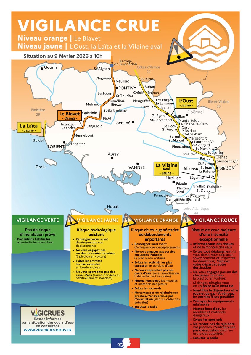 Image de Préfet du Morbihan - Vigilance Crue | ⚠️
Niveau Orange – Le Blavet - 9 février 2026

Le préfet du Morbihan vous informe q