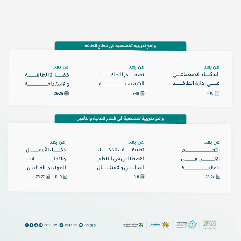 HRSD_SA's tweet photo. في سبيل إيجاد سبل تعلم متجددة تلهم المستفيد على الإبداع وتحفز دوره في سوق العمل.

اطّلع على الدورات التدريبية لشهر فبراير وسجل الآن لتعزيز نموك المهني في مجالك :