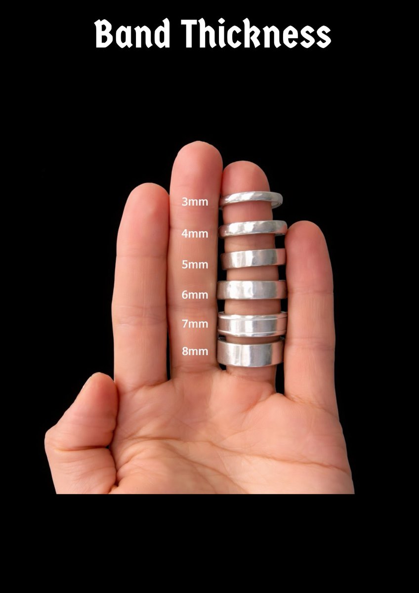 arkdiamond_'s tweet image. Band thickness refers to the width of the ring band, measured in millimeters (mm). As shown in the image, the width increases from 3mm to 8mm, and each size creates a different look and feel on the finger.

#ringband #JewelryEducation #arkdiamond #ringdesign #jewelrytips