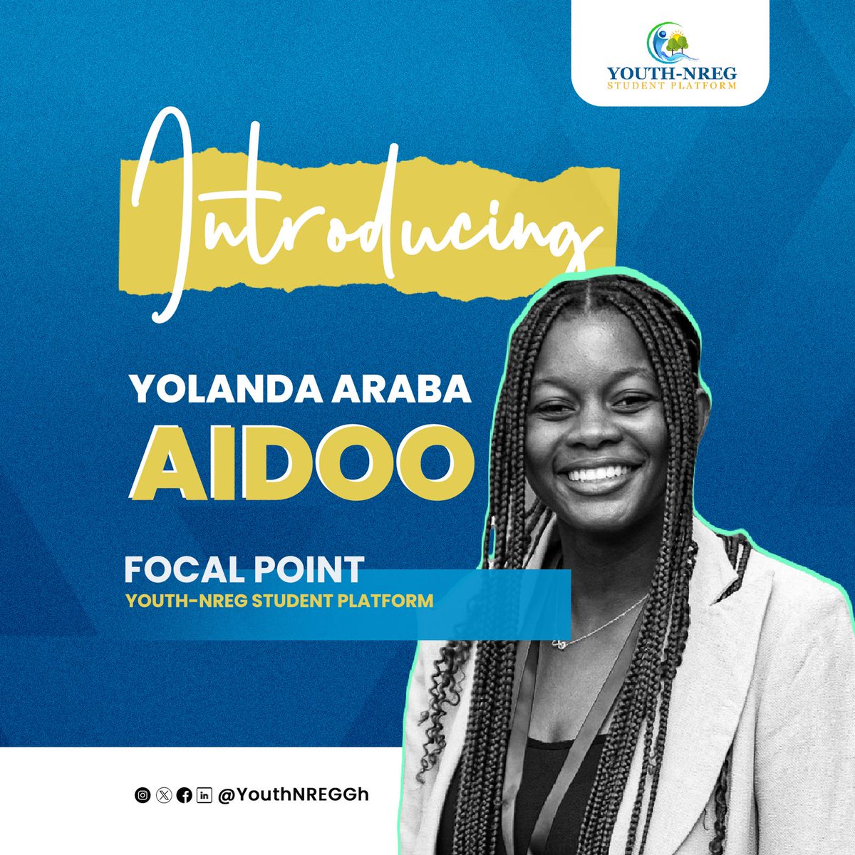 Help us welcome Yolanda Aidoo <a href="/AidooYolanda/">Yolanda Aidoo</a>  to her new role as the focal point for the Youth-NREG Student Platform. We wish you all the best Yoyo!