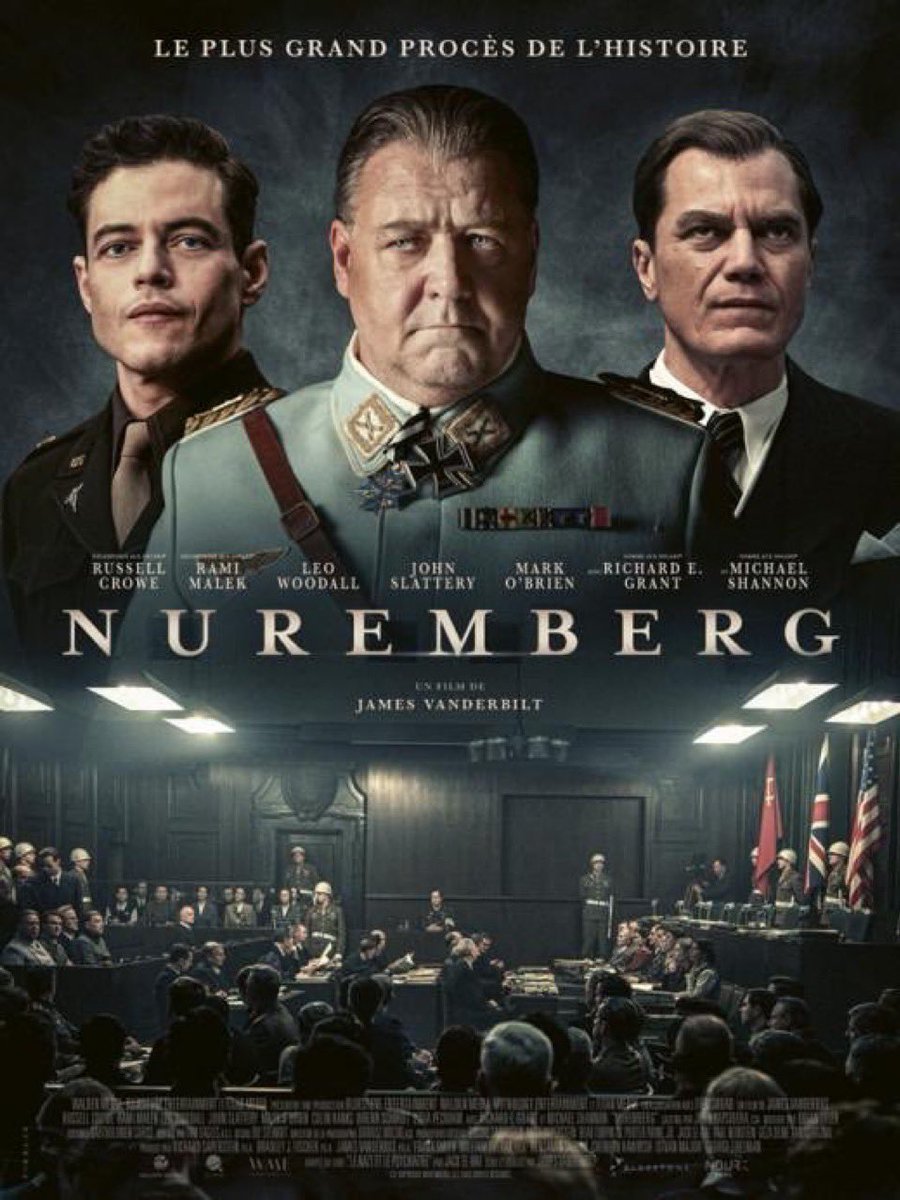 "Nuremberg" est une grande réussite  grâce au jeu de Russel Crowe qui incarne H. Göring. Mais surtout je vais retenir le scénario très efficace et fluide, avec des références sur le monde d'aujourd'hui, et les authentiques images d'archive saisissantes incrustées dans la fiction.