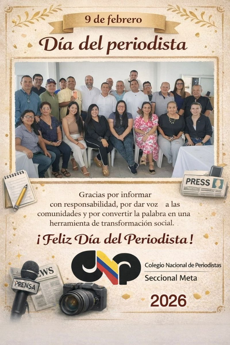 <a href="/CNPMeta/">CNPMeta</a> Hoy celebramos a quienes informan con responsabilidad, investigan con compromiso y le dan voz a las comunidades cada día 🎤📝📷

El periodismo es una herramienta poderosa de transformación social, y detrás de cada noticia hay profesionales que trabajan con ética.