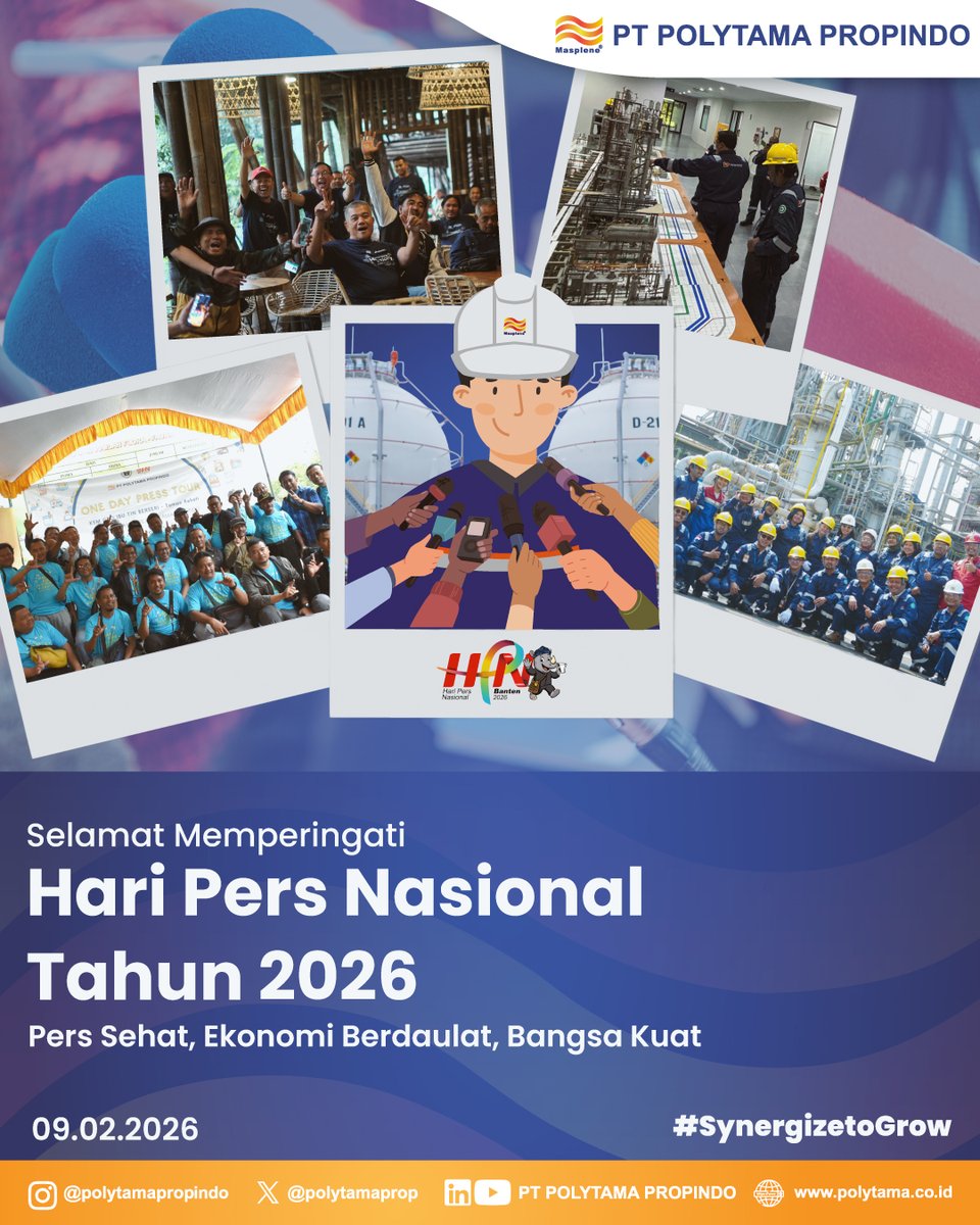 polytamaprop's tweet photo. Pers yang sehat memegang peran penting dalam menghadirkan informasi yang akurat dan bertanggung jawab. 

Terima kasih kepada insan pers yang terus menjalankan perannya dengan integritas dan komitmen.

Selamat memperingati Hari Pers Nasional Tahun 202

Polytama,
#SynergizetoGrow https://t.co/dkCXH5sTKb
