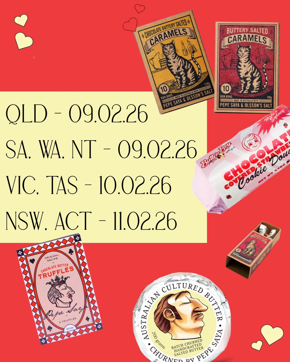 VALENTINE’S DAY CUT OFFS 💘

For delivery in time for your love, this February 14.

Order today (09.02.26) for QLD, WA, SA, NT and Regional Areas
Order by tomorrow (10.02.26) for VIC, TAS - Friday/Saturday delivery DEPENDING on location.
Order by Wednesday (11.02.26) for NSW, ACT