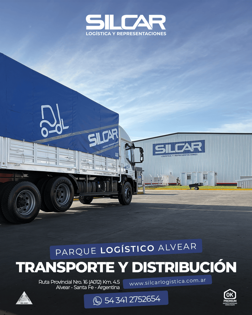 ✔️SILCAR LOGÍSTICA Y REPRESENTACIONES S.A.
🔹NUESTROS SERVICIOS EN EL PARQUE LOGÍSTICO ALVEAR - TRANSPORTE Y DISTRIBUCIÓN.

🔹CONSULTANOS:
📞54 341 518 3777 (líneas rotativas)
📨infosilcarlogistica@gruposilcar.com
🌐silcarlogistica.com.ar/servicios/tran…