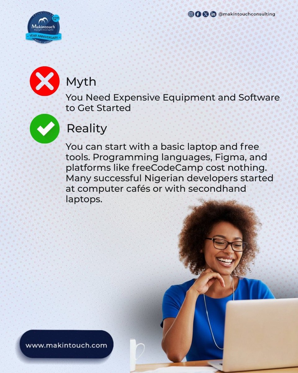 MakintouchLtd's tweet photo. We broke down the biggest tech myths holding people back! 💡 Whether it be degree requirements or age barriers, it’s important we tackle the misconceptions that stop talented people from getting started.

#techmyths #careergrowth #techforeveryone #makintouchconsulting https://t.co/3GMRBV8KAF