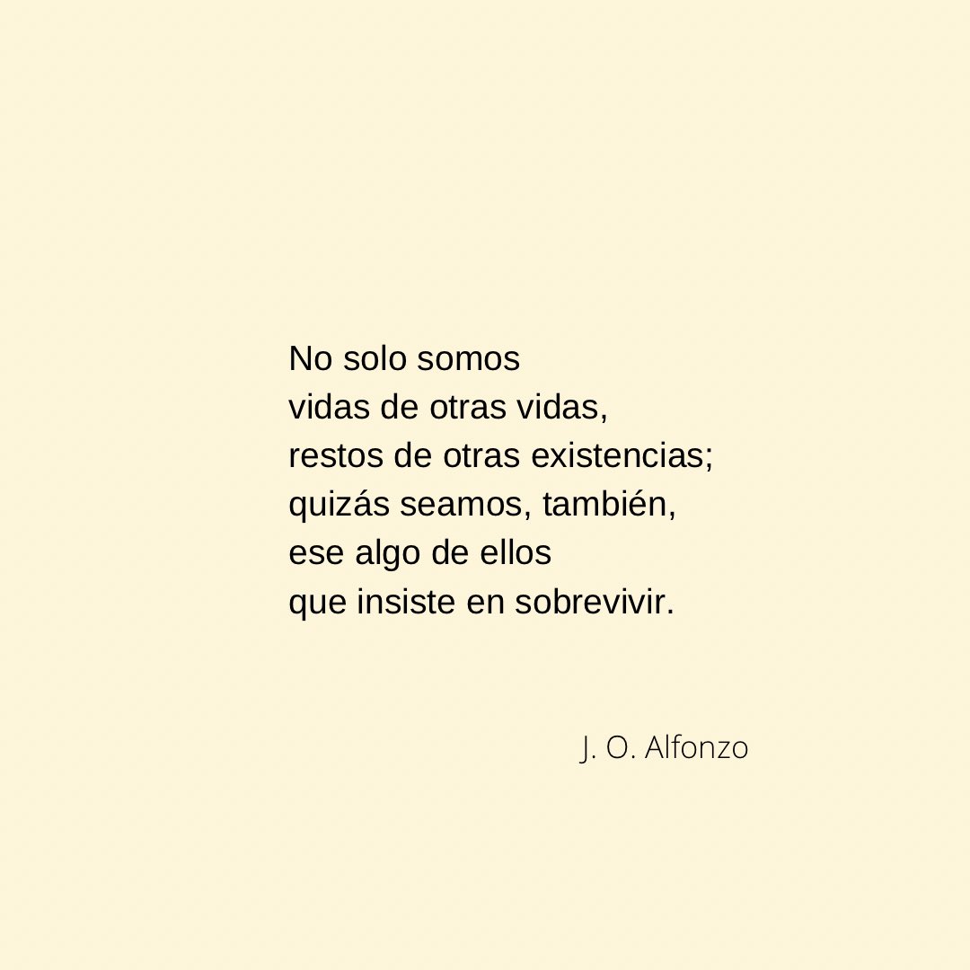 No solo somos
vidas de otras vidas,
restos de otras existencias;
quizás seamos, también,
ese algo de ellos 
que insiste en sobrevivir.
#microrelatos #AsíLaVida #sololetras 

Muy buen inicio de semana para todos ☕️☕️🌻☀️🤗✍️💫