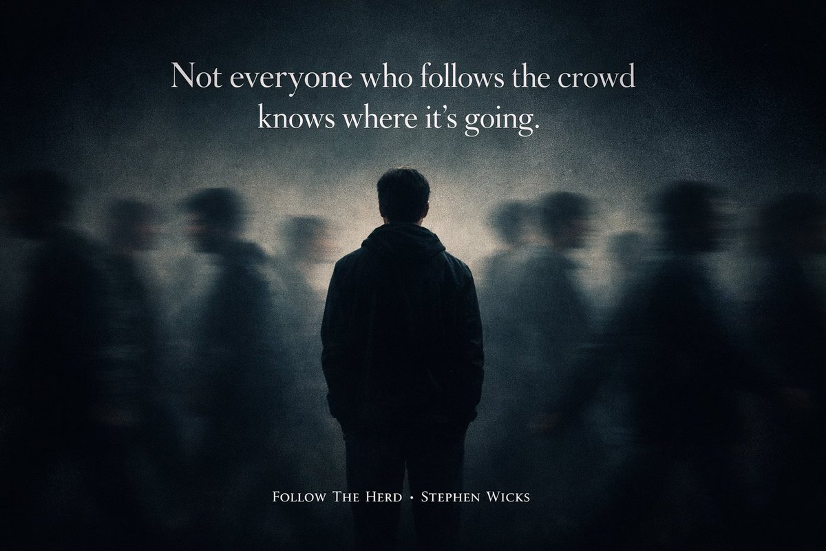 StephenwicksX's tweet photo. Follow The Herd isn’t about noise.

It’s about noticing when silence feels safer than thinking for yourself.
If it made you pause, question, or feel slightly uncomfortable… that’s the point.

#FollowTheHerd #AltRock #IndependentMusic https://t.co/rDhP6nfMin