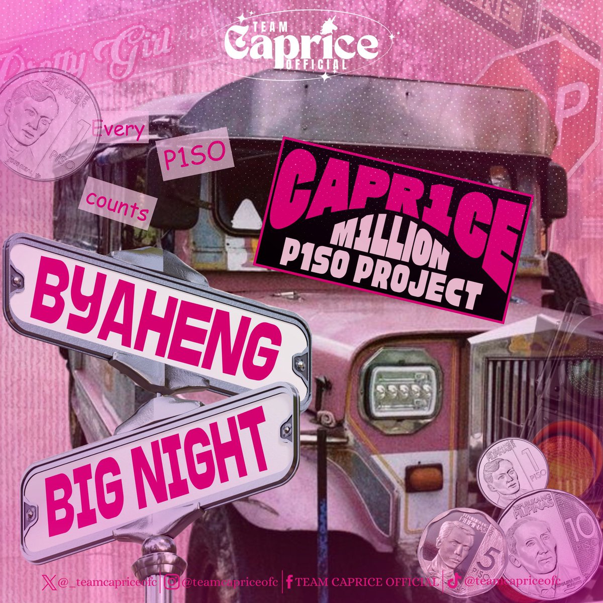 CAPR1CE M1LLION P1SO PROJECT ✨

Let’s unite to support Caprice on her Big Night journey! Every peso counts. Even ₱1 can help us reach our goal.
Calling all donors, sponsors, and pledgers to be part of this mission. 🩷
Donate now and support Caprice’s dream! #CapriceCayeteno