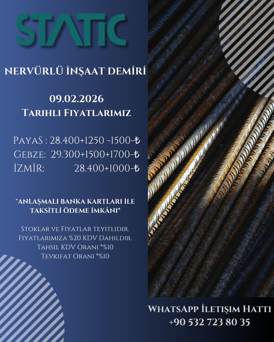 staticdemir's tweet photo. #İnşaatMalzemeleri #demirfiyatları #demirçelik #toptandemir #nervürlüinşaatdemiri #StaticDemir #TaksitliAlışveriş https://t.co/VRp5szF5gk