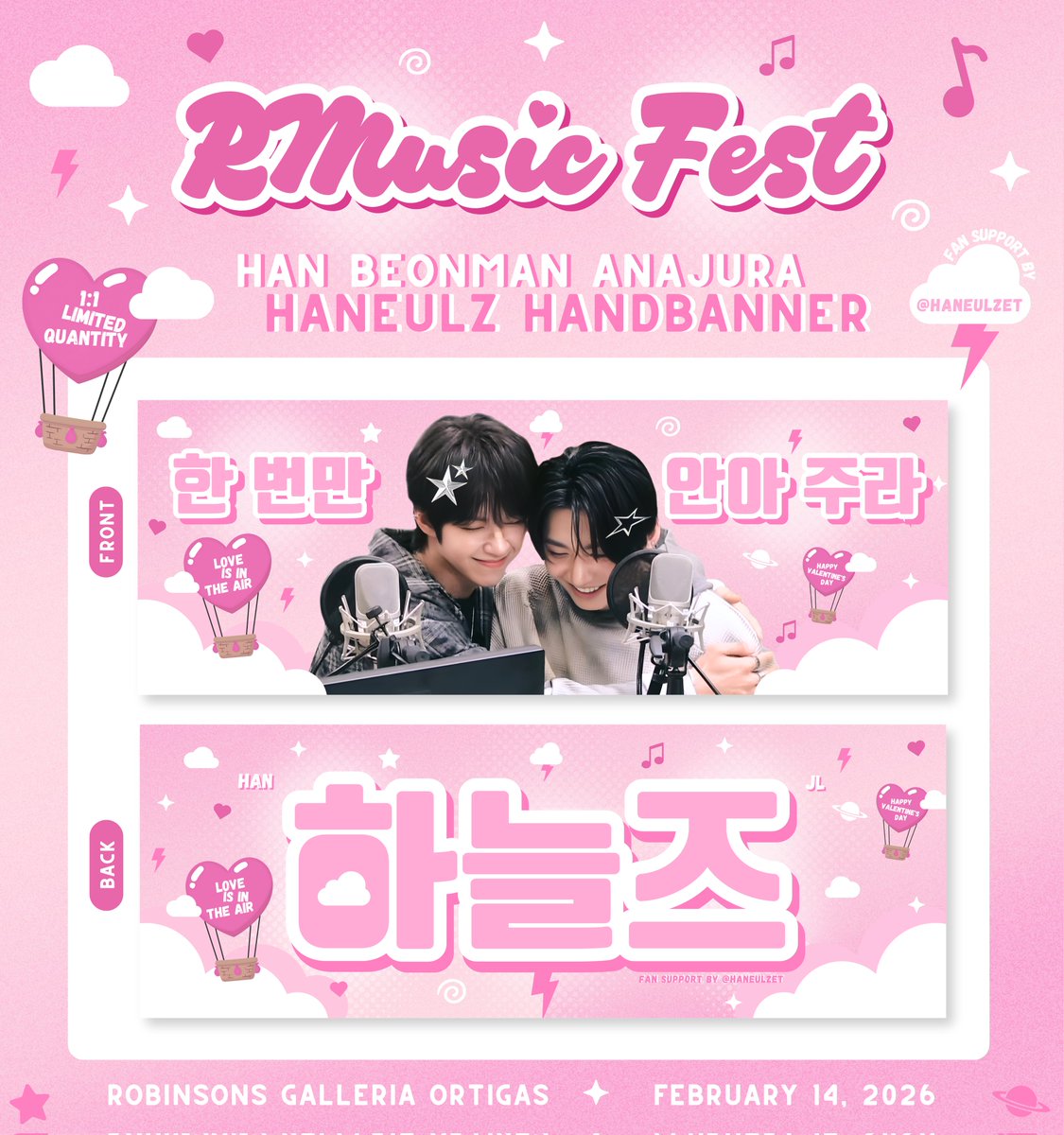 haneulzet's tweet photo. ₊˚⊹ ahof rmusic fest 2026 ♡₊˚⊹

❌ happy valentine’s day
✅ han beonman anajura 🫂

한 번만 안아 주라 #haneulz hand banner ˎˊ˗
⤷ design and fan support by: @haneulzet

♡ like &amp; rt
♡ strictly 1:1
♡ vv limited T^T

#RMusicFest #아홉 #JL #제이엘 #HAN #박한 https://t.co/m3CTVA0DgR