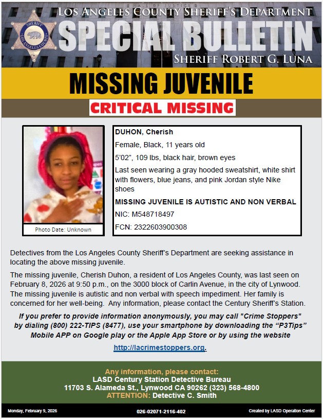 #LASD is Asking for the Public’s Help Locating Critical Missing Juvenile, Cherish Duhon #Lynwood
local.nixle.com/alert/12183619/