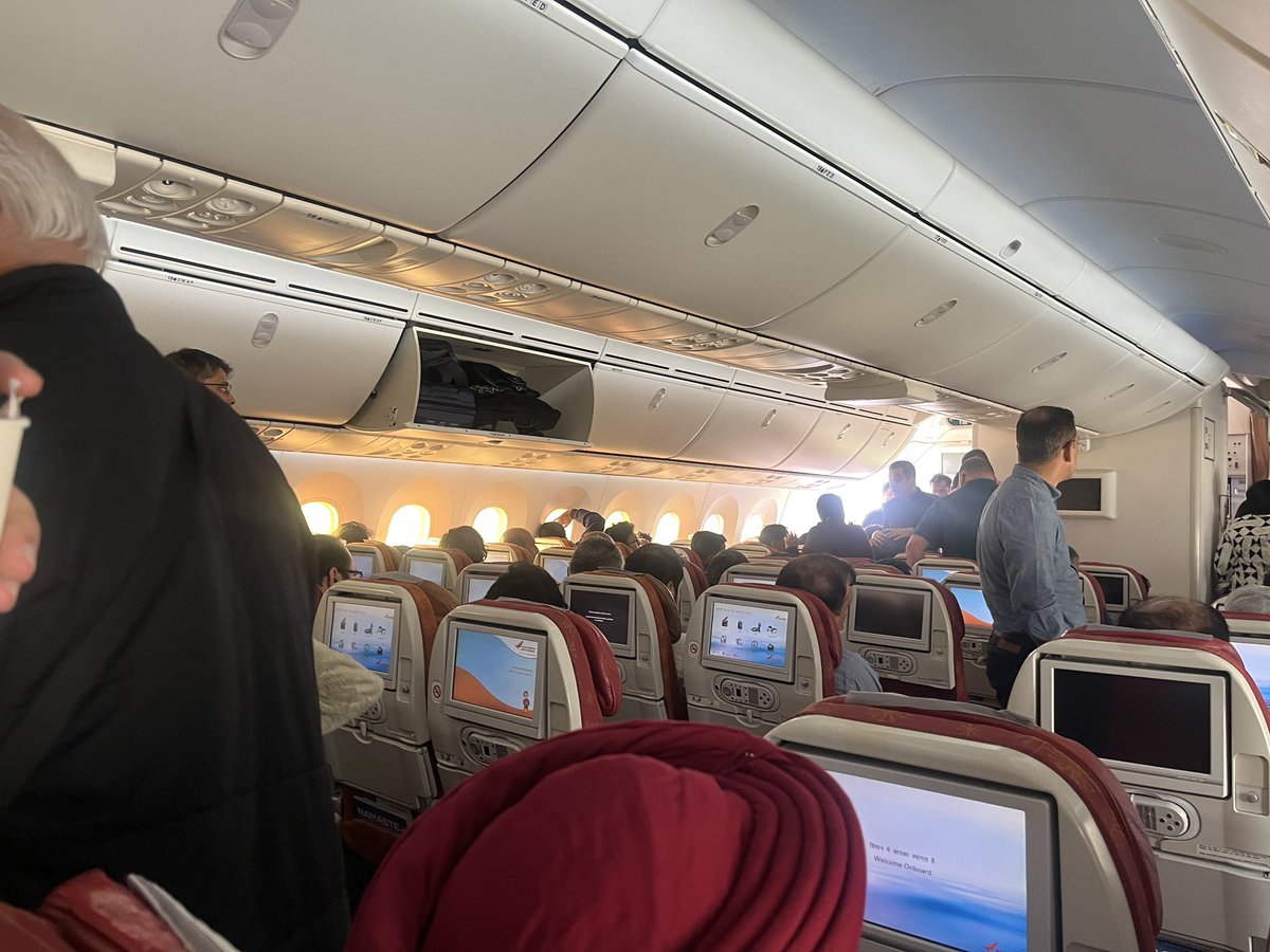 drpunitsethi's tweet photo. #Airindia #Flight 2425 Delhi to Mumbai on 09 Feb 26 today- diverted to #Ahmedabad. I am in flight. Don’t know reasons for diversion. We are now at Ahmedabad. Refuelling of flight going on. Hope to reach Mumbai by #evening. @airindia @AirIndiaX request provide water &amp; coffee #RT https://t.co/nGUe8zB2ov