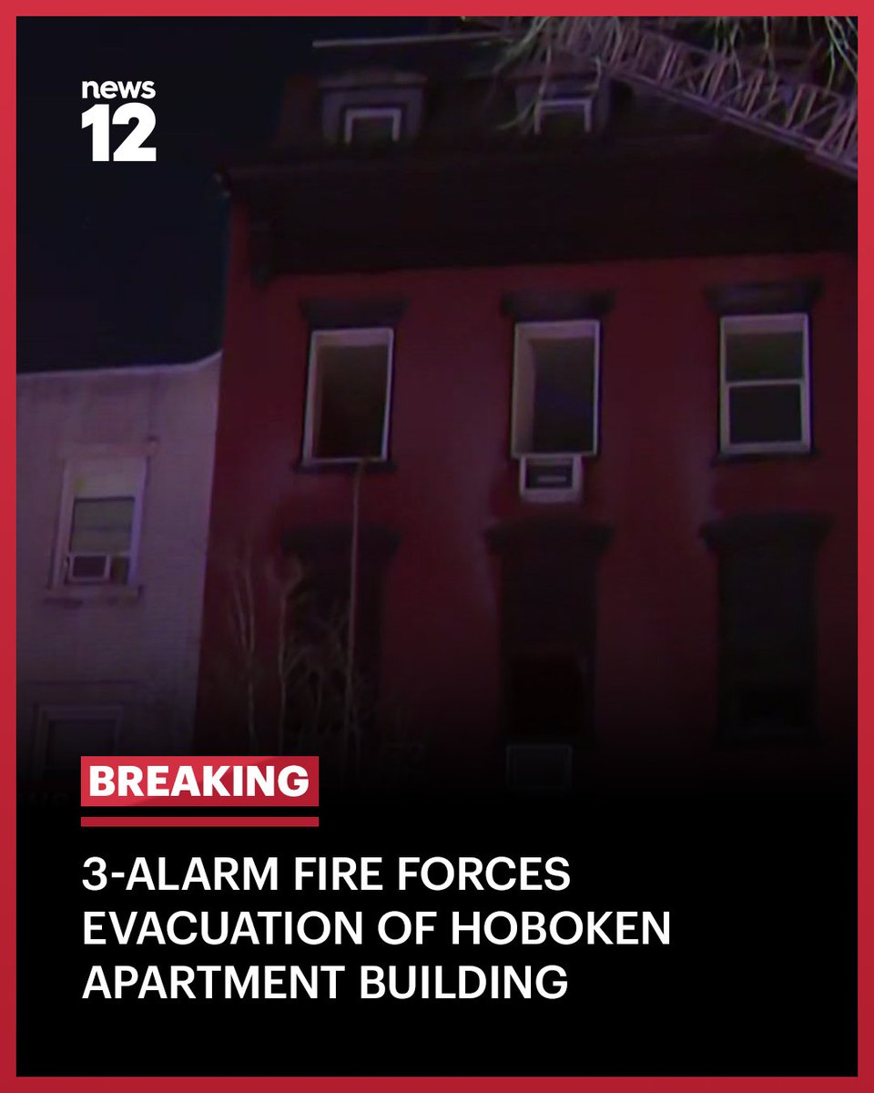 News12NJ's tweet image. BREAKING NEWS: Crews responded early Monday to a fire at a multi-story apartment building on Hudson Street in Hoboken, reported around 3:30 a.m., according to city officials. 

READ MORE: bit.ly/4aCVFx8

#News12NJ #Hoboken #BreakingNews