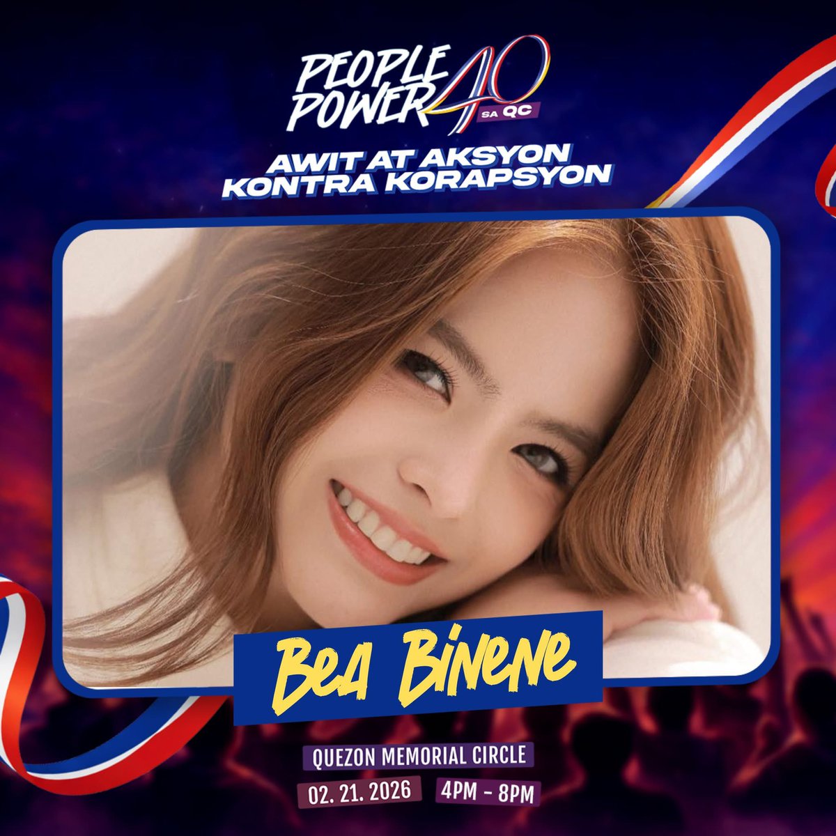 hyaselyse's tweet image. PROUD MEMBER OF THE BEA BINENE MOVEMENT HERE. truly warms my heart to see her participating in events like this and remaining consistent and active in her support for good governance and her stand against corruption. 🥹🩷 see you sa 21! 

#PeoplePower40
#EDSA40