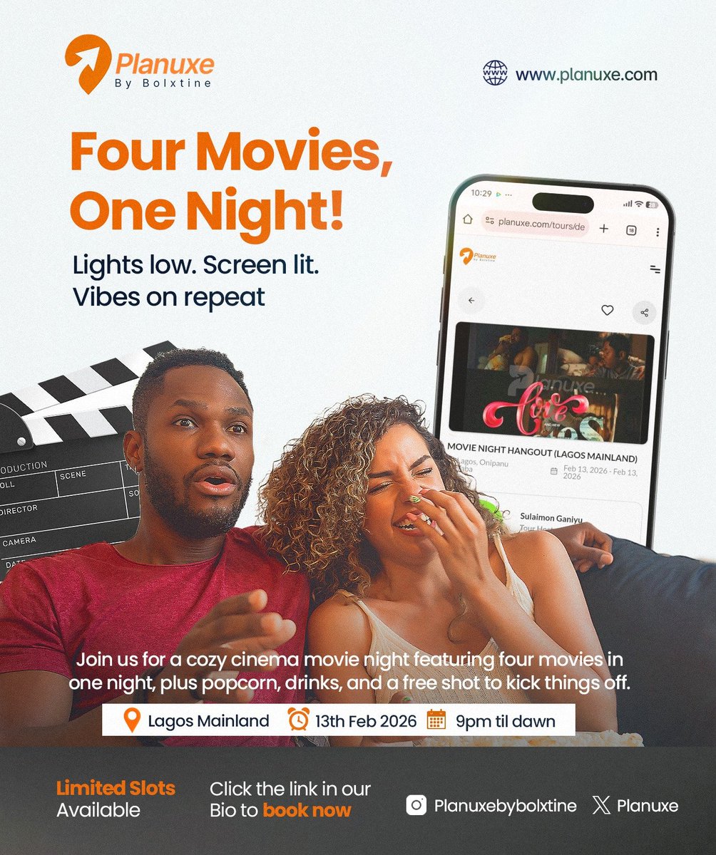 planuxe's tweet photo. @JJExclusive1 If your budget no pass N50,000

Here's something for you.

N15,000 Entry fee
(both of you -N30k)
It covers four movies, drinks, popcorn, chill and vibes 

Add your tfare and miscellaneous ( N20K maybe)

You've done Valentine 🤝 https://t.co/6oxalq6pmZ