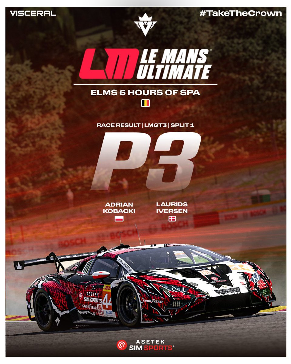 RACE RESULT | #VSRLMU

A hard-fought P3 at the ELMS 6 Hours of Spa. 👊

Adrian and Laurids deliver a strong Split 1 podium through changing conditions and a demanding six-hour race. 🌧️☀️

Smart calls, solid pace, and another valuable result on the board. 🔥

#TakeTheCrown